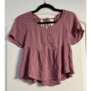Hippie Rose Blouse Women Small Mauve Excellent Ruched Peplum Boho
